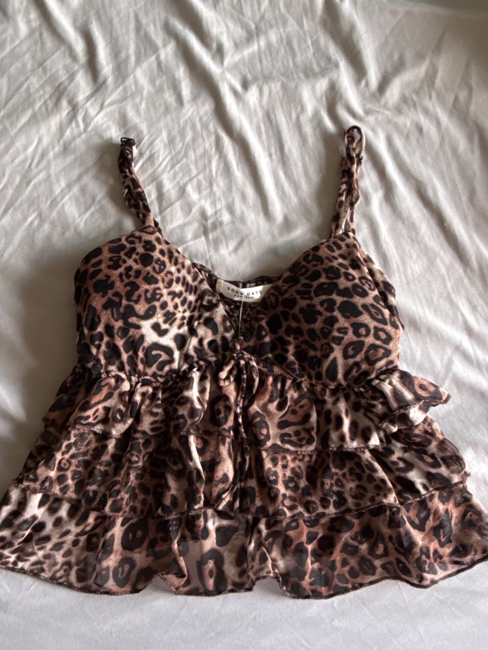 Leopard Print Ruffle Cami Top in Brown